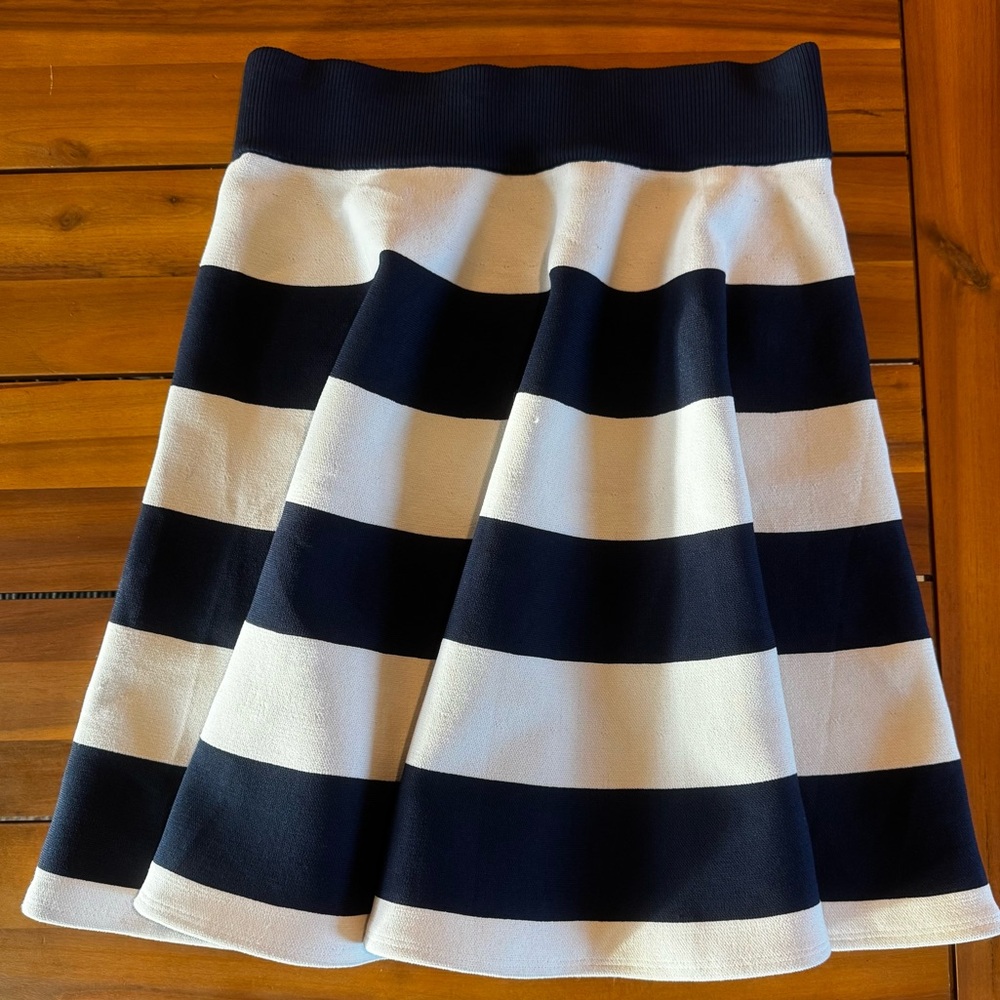 MILLY of New York‎ Striped Knee Length Skirt Knit Navy White Size Small Stretchy